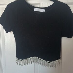Black Beaded Fringe Crop Top
